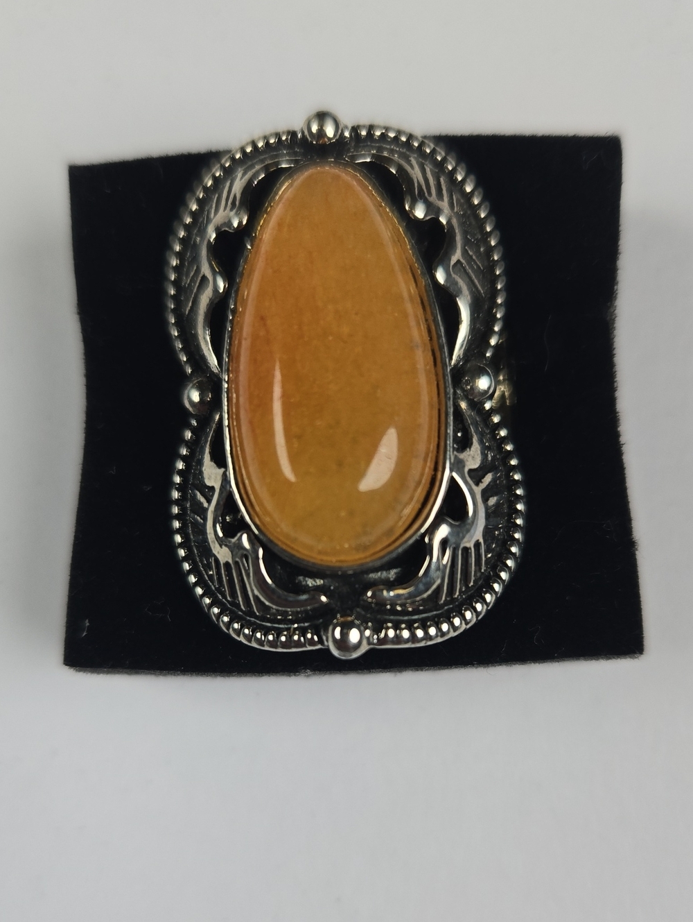 Sterling-Style Yellow Stone Teardrop Ring